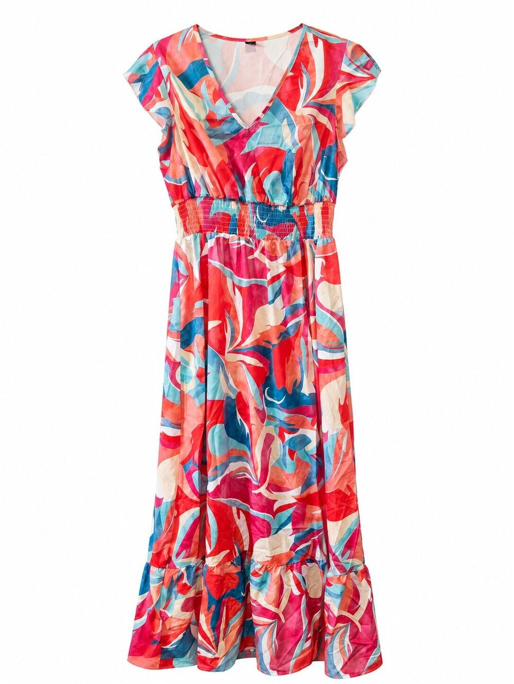 SHEIN Colorful Abstract Print Maxi Dress with Ruffle Hem